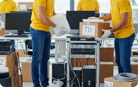 Movers packing office equipment in Deira